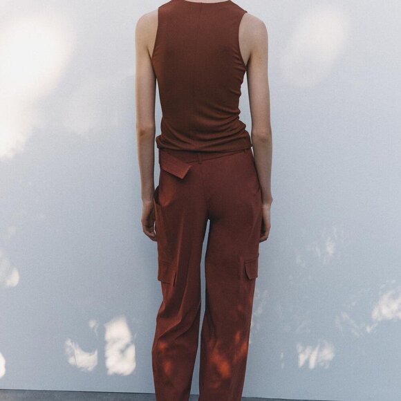 ZARA RELAXED CARGO TROUSERS WITH BELT SIZE M  1165/210/700 - Picture 4 of 5